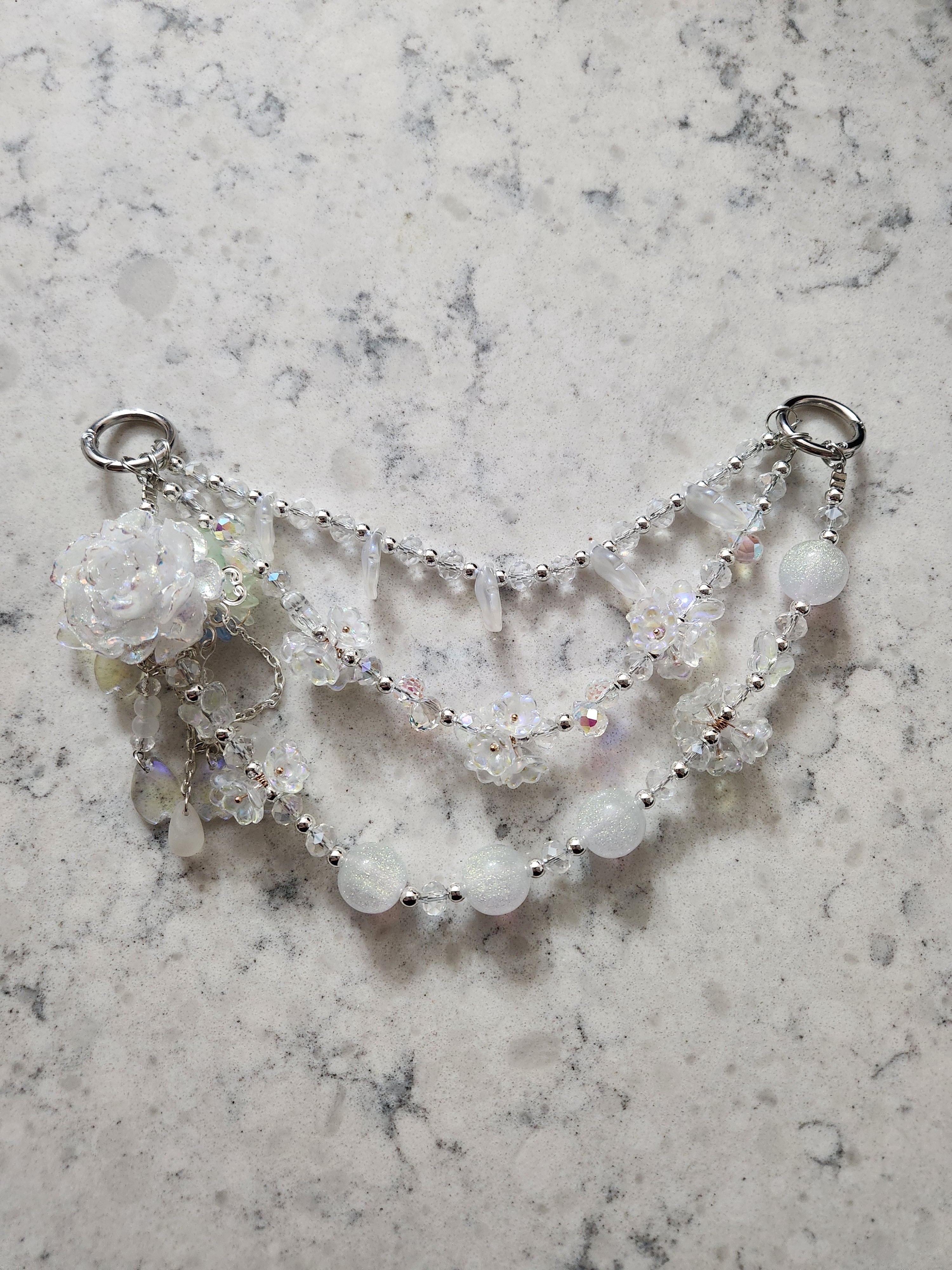 White Flower Beaded Charm